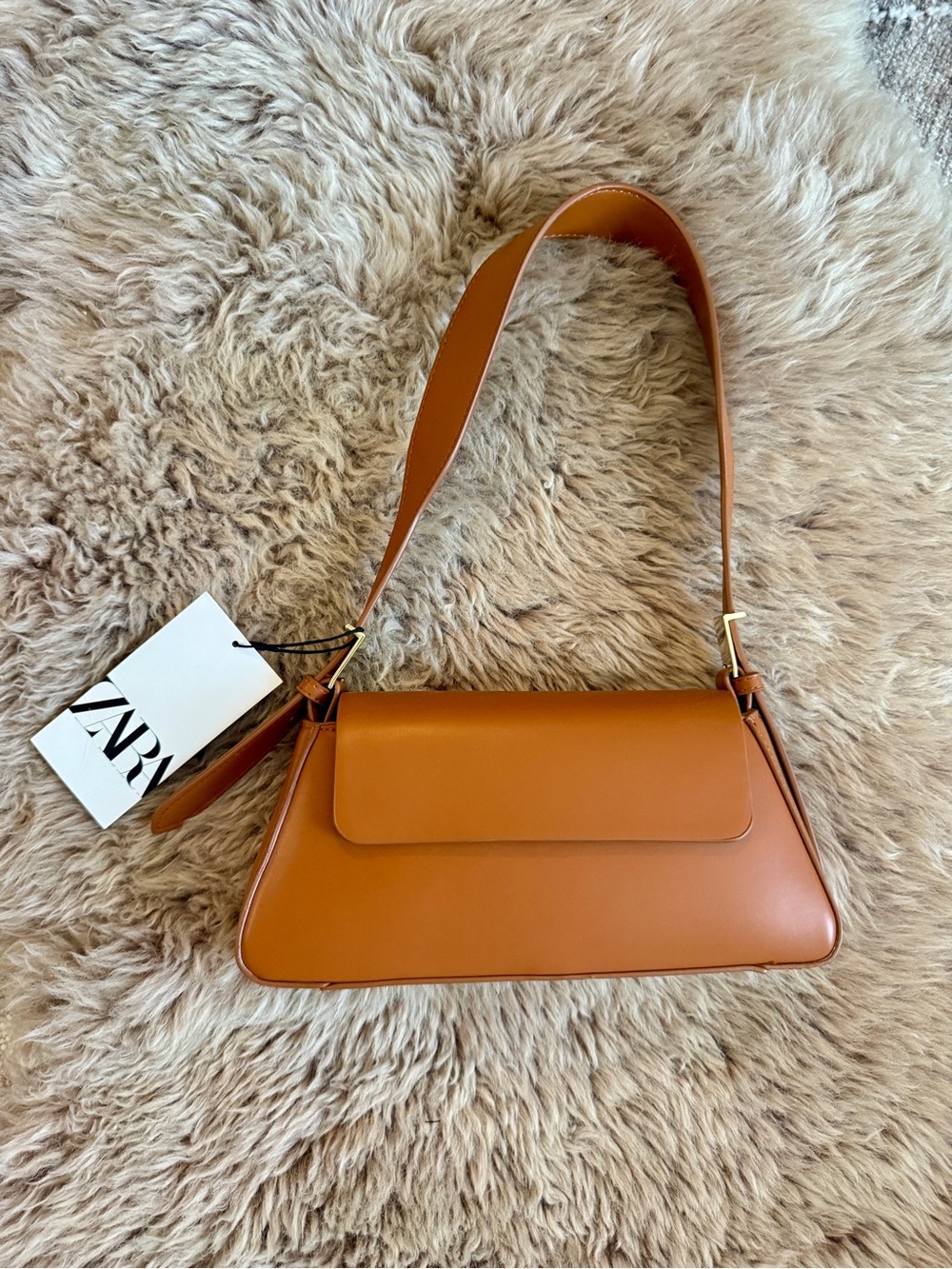 NWT Zara Cognac Leather Shoulder Bag